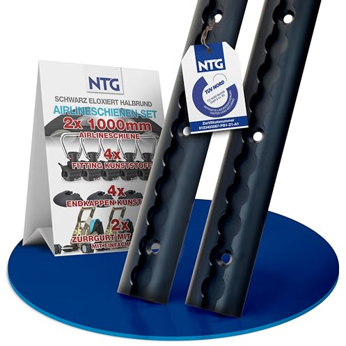 NTG Blackline Rails Airline en kit économique | Percé & anodisé Noir | Forme Semi-Circulaire 1 mètre | Rail Airline Semi-Circulaire pour l'arrimage de la Charge pour Les camions et Les Camping-Cars