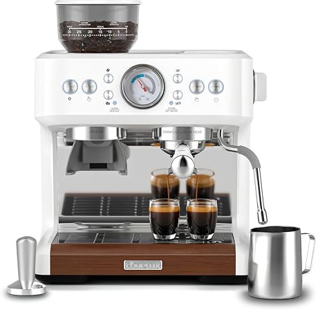 COUPLUX - Máquina de café espresso con amoladora, todo en uno, cafetera y café expreso, doble caldera de 20 barras, máquina de café espresso con espumador de leche para máquinas de café café con
