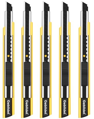 Gebildet 5pièces Couteau de Coupe autobloquant pour Main Droite et Gauche/Lames Noires de 9mm/Couteau Blace 60 °/Couteau Utilitaire/Couteau Graphique (Support Jaune)