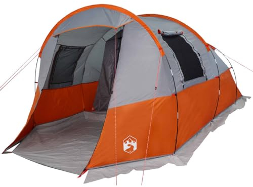 vidaXL Tenda da Campeggio a Tunnel per 4 Persone Grigio e Arancione