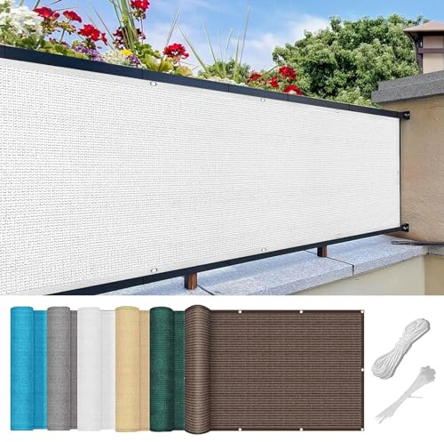 Balkon Sichtschutz 140 x 700 cm Uv-Schutz Balkonumrandung Balkonverkleidung Reißfest, mit Ösen Kabelbinder für Garten Balkon Zaun Terrassen, Weiß