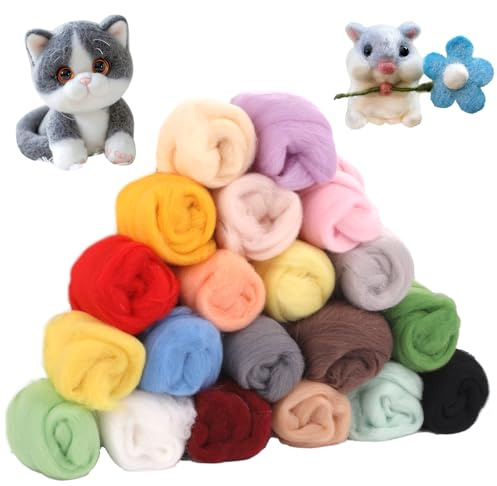 Hopton 20 Farben Filzwolle,108g Filzwolle Trockenfilzen & Nassfilzen | Märchenwolle zum Filzen,Filzen Starterset,Filzset zum Stricken,Filznadeln zum Trockenfilzen, Schafwolle Set für DIY Craft