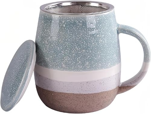 TAIYANYU Ceramic Tea Cup with Loose Leaf Infuser, Tea Infuser Mug with Lid, 450ml, Gradient Tea Cup-Blue-450ml