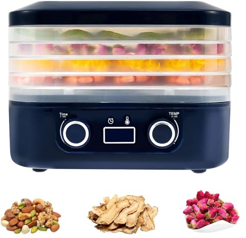 Food Dehydrator 5 Tray Food Dryer Machine Temperature Adjustable Control Freeze Dryer Machine with LCD Display Timer, Meat and Fruit Dehydrator for Drying Fruits Vegetable Jerky Pet Treat (Blue)