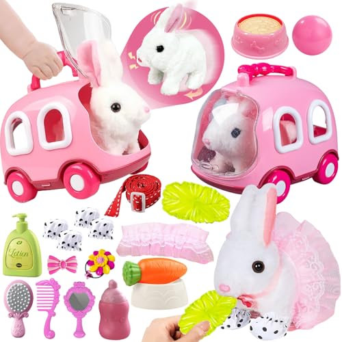 STAY GENT 21Pièces Lapin Interactif Peluche Lapin Jouets pour Enfants Peluche Interactive qui Sautille & Remue les Oreilles,Cage, Peluche Animaux Interactifs Pâques Cadeau Filles Garçons 2 3 4 5 6 Ans