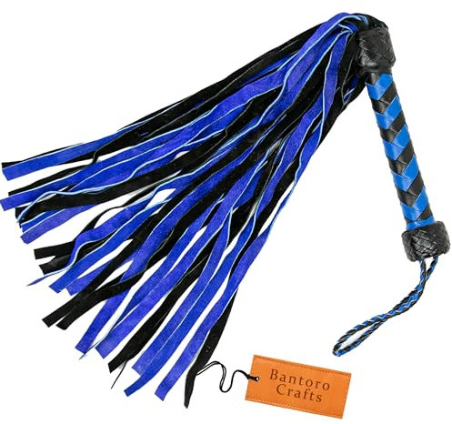 Bantoro Crafts Blauer und schwarzer Premium-Leder-Thuddy-Flogger – 30 Fälle für BDSM-Bondage und erotische Impact-Play-Peitsche