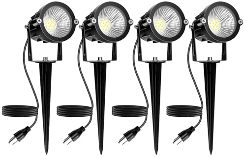 Outdoor Spotlight Cool White 6000K, 10W LED Spot Lights Outdoor for Yard Garden Tree, 120V Plug in Landscape Lighting with IP65 Waterproof for Halloween Christmas Decor, 4 Pack
