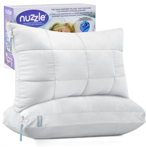 Nuzzle Pillows Standard Size Set of 2 Adjustable Firm Pillows, Luxury Hotel Collection Bed Pillows – Best Adjust Height Soft Cooling Pillows for Back, Stomach and Side Sleepers