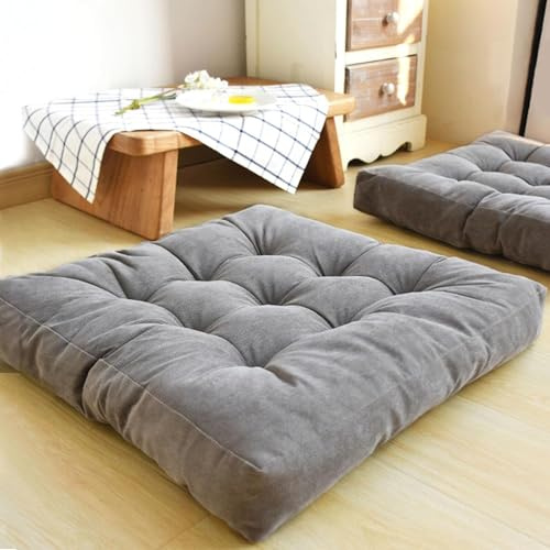Kongdson Floor Pillow, 55x55cm Tufted Corduroy Cushions for Outdoor Yoga Tatami Fireplace Living Room, Square Large Pillows Seating for Adults Meditation Yoga (Grey)