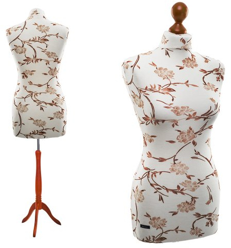 Maniquí LUCCESI / ¡a Precio de Prueba! / Tallas S - XL (Female) / Torso Size: M (36-38) / Funda Intercambiable Blanco Crema / Estampado Floral (marrón) / Soporte para Calvados / Maniquí