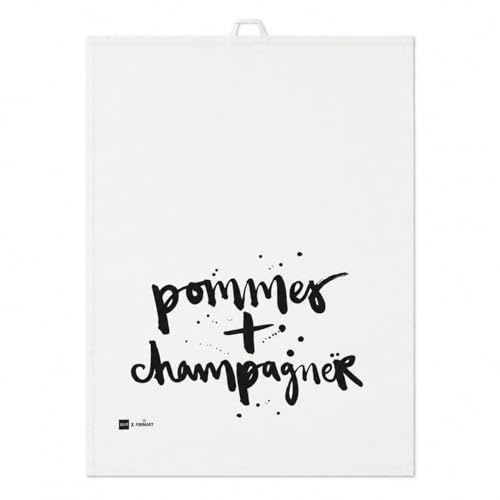 ReWu Geschirrtuch Geschirrhandtuch 50 x 70 cm mit Spruch - Küchentuch aus 50% Leinen & 50% Baumwolle - saugfähig & waschbar - witziges Küchenhandtuch als Geschenk Deko - Pommes + Champagner