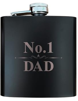 Flasque noire gravée « No.1 Dad » - 177 ml - Motif de rouleau en métal - Pour la fête des pères, un anniversaire, Noël - Pour mari, grand-père, beau-père - De la part d'un fils ou d'une fille
