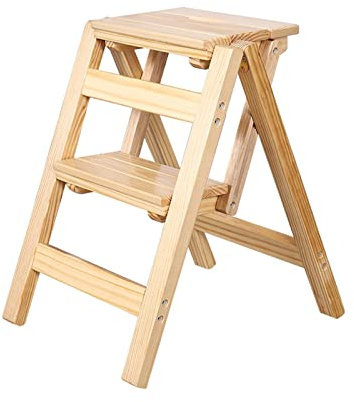 SFSLBFB Escabeau en Bois, Tabouret ménager en Bois, Chaise Pliante à 2 marches, escabeau, Cuisine, bibliothèque, Multifonction, Pliable, Support d'échelle, Chaise échelle
