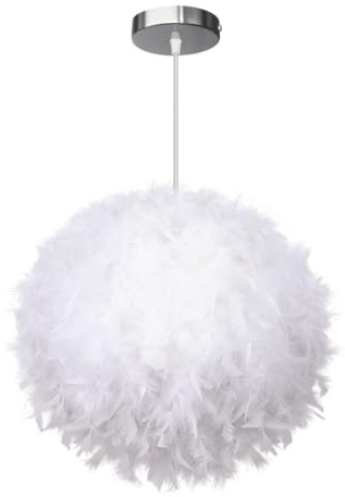 DLGLOLIN Pendellampa med fjäder, inomhuskrona med vit fjäderskärm, hängande lampa för tonårsflickor, taklampa för sovrum, hall, vardagsrum