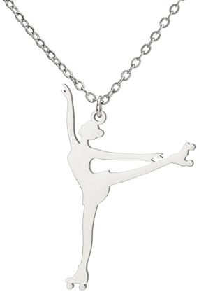 Amaxer Collar de patinaje artístico para mujer, patinadora sobre hielo, gimnasia, equipo de gimnasia, joyería de moda, collar deportivo para amantes del patinaje (estilo 1, plateado)