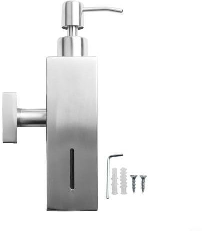 HavenDomicile Seifenspender zur Wandmontage, manuelle Pumpe, Edelstahl, Flüssigseifenbehälter, quadratischer Badezimmer-Spender für Hotel, Restaurant (Silber)