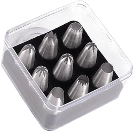 esmen 9-Piece 304 Stainless Steel Piping Nozzle Set Seamless Icing Tip Collection with Storage Case Cake Decorating Tools