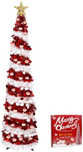 HOTOOLME Árbol de Navidad Artificial Plegable 180cm de Lentejuelas con Punta Pop-up para Interior, decoración para Navidad, Suministros para Fiestas, decoración del hogar