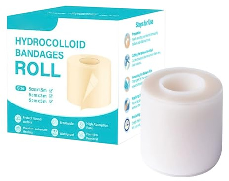 Rollo de hidrocoloide para heridas, ancho de 5 cm, vendajes para quemaduras, cinta impermeable, flexible y recortable para cicatrices, incisiones, cortes en dedos y rostro