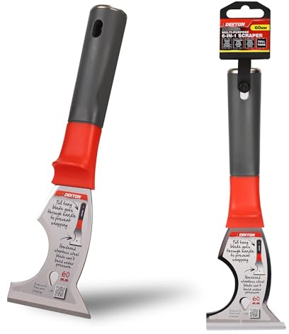 DEKTON Cuchillo multiusos 6 en 1 de 60 mm, 1,8 mm, hoja de acero inoxidable con mango ergonómico de agarre de goma para rellenar grietas, raspar papel pintado, reparar agujeros y tareas de decoración