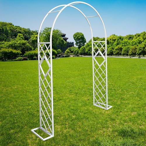 Arche de jardin en métal robuste pour mariages et fêtes en plein air – Treillis en acier pour plantes grimpantes, roses et vignes – Décoration de jardin blanche de 300 cm