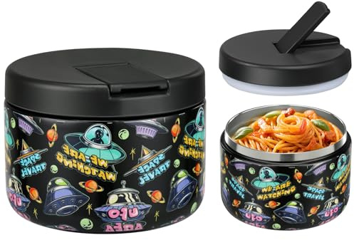 Itslife Boîtes Alimentaires Isothermes, 350ml Boîte Isotherme Repas Chaud, Thermoisolant Boîte avec couvre boucle, Porte Aliments en Acier Inoxydable à Double Couche pour Ecole,Bureau, UFO