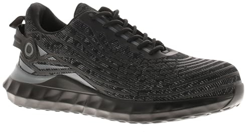 Tradesafe Clash Mens Safety Shoes for Work - Lightweight, Stylish, Slip-Resistant Steel Toe Cap Trainers with Kevlar Anti-Puncture S1P SRA Certified Breathable Textile Upper Black 12 UK