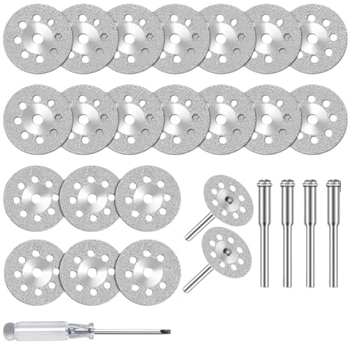 20 dischi diamantati (22 mm) per utensili rotanti, mini dischi diamantati con 5 punte da 3 mm, per piastrelle di vetro
