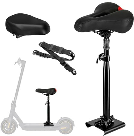Elektroroller Sitz für Erwachsene, Elektro Scooter Sitz Verstellbarer Breite 13–17cm Höhe 46–69cm, Faltbar mit Ersatzsitz & Tragegurt, geschwungenen Rändern Fußbretter, für Langstreckenradfahren