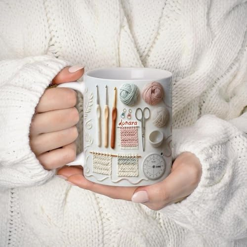 Love Crocheting Tasse à café personnalisée au crochet, 325 ml, tasse à café au crochet, pour les amateurs de crochet, M-ug en tricot personnalisé pour maman, grand-mère, épouse, amoureuse pour la