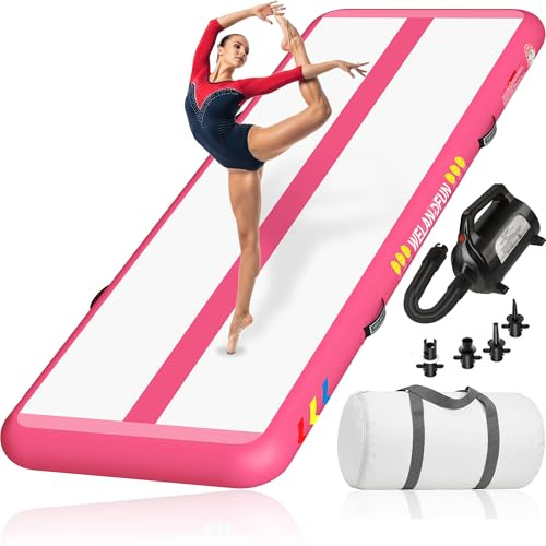 Welandfun Air Tumble Track Mat para gimnasia | 6/8 pulgadas durable inflable colchoneta de gimnasia 10/13/16/20 pies para uso doméstico, entrenamiento, animadoras, yoga acuático con bomba de aire