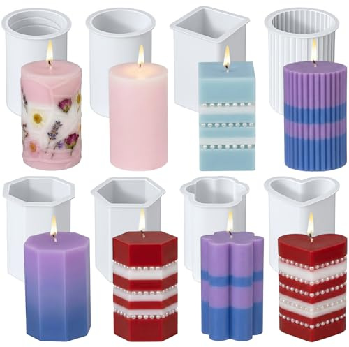 8 Stück Kerzenformen Silikon, Kerzen Selber Machen Set Kerzen Silikonformen Silikonformen Gießformen Kerzenform zum Gießen Candle Kerzengiessformen Weihnachten 7 cm Handwerk für Duftkerzen