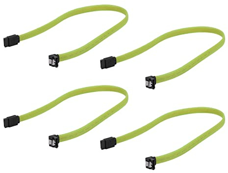 BUAGOUWZ 4 Piezas 50cm 3.0 III Sata3 Cable de Datos de 7 Cables Ssd 6Gb/S de ÁNgulo Recto Cable de Datos de Disco Duro HDD con de Nylon (Verde)
