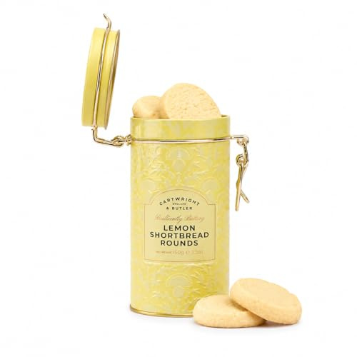 Cartwright & Butler Lemon Zest Shortbread Rounds in Tin, Buttery Lemon Shortbread Biscuits, Premium Gift Tin, Sweet Biscuits for Tea, Coffee & Gifting, 200g