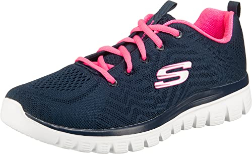 Skechers Women's Graceful Get Connected Sneaker, Navy Mesh Hot Pink Trim, 7 UK