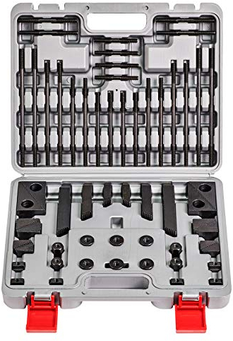 WABECO Spannpratzen Satz 58-teilig für T-Nutenbreite 12 mm und Gewinde M10 T-Nutensteine Spanneisen Spannwerkzeug im Koffer