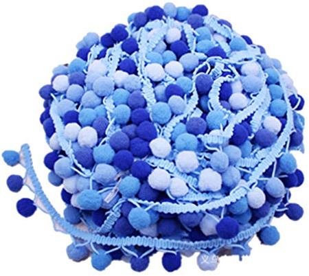 Pompom Girlande Bommelband 4.5m DIY Scrapbooking Näharbeiten Borte Basteln Nähen Dekorieren Für Kleid Schal Hut Vorhang Party Ostern (Blau)