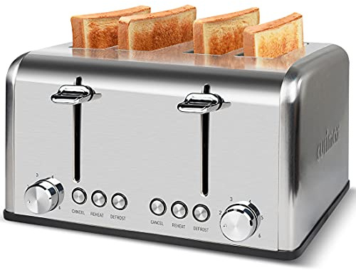 4 Slices Toaster, Cusimax Stainless Steel Toaster with 4 Extra-Wide Bread Slots, 6 Variable Browning Shade Controls, Removable Crumb Tray