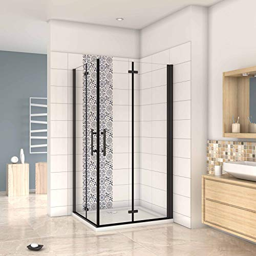 Mampara ducha Cabina de ducha 4 puertas plegables con perfil negro mate,estilo industrial, 5 mm cristal templado, Easyclean 100x90x190cm