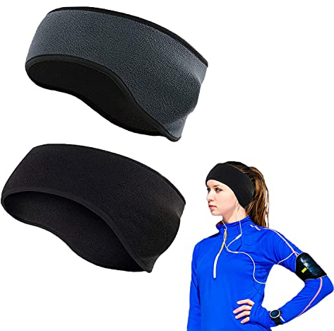 Fascia per gli sport invernali per donna e uomo ，Paraorecchie invernali，Paraorecchie, 2 fasce per lo sport calde adatte per fare jogging, escursioni e ciclismo. (Nero e grigio)