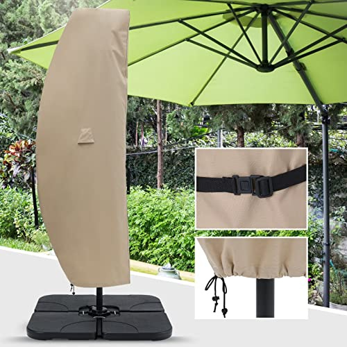 ABCCANOPY Schutzhülle für 260cm bis 400cm Sonnenschirm/Ampelschirm wasserdichte Outdoor-Sonnenschirm-Abdeckung mit Reißverschluss und Stange, groß,Khaki