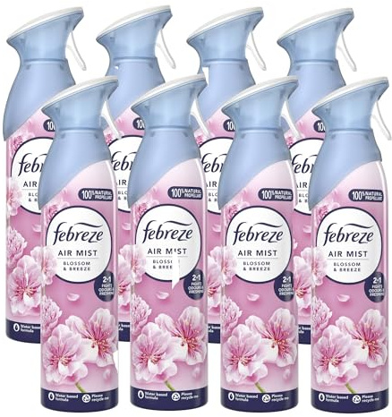 Febreze Air Freshener for Room Spray & Bathroom, Blossom & Breeze, 185ML x 8 Packs, Air Fresheners for Home