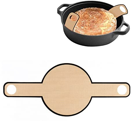 Nicoone Silikon-Backmatte für Dutch Oven,Wiederverwendbare Teigtropfen Backmatte Ofenzubehör,Lange Griffe Teig Brotschlinge Backmatte,Braun (Braun)