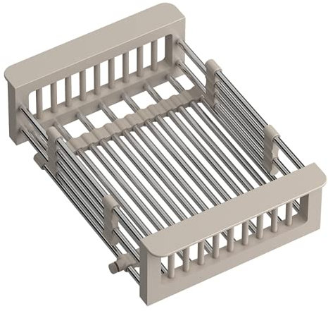 VBChome Escurreplatos de color beige, longitud ajustable de 27 a 40 cm, de acero inoxidable y plástico, cesta para fregadero | Práctico e higiénico | frutas y verduras | negro o gris