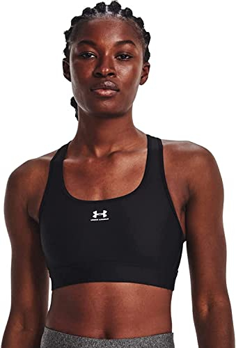 Under Armour Damen UA Authentics Mid Padless, Sport BH mit mittlerer Unterstützung, schweißableitender ohne Polster, Schwarz