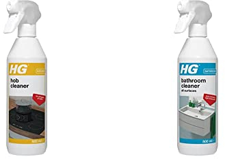HG Hob Cleaner for Everyday Use, Induction Stove, Metal Ring, Glass & Ceramic Safe - 500ml Spray (109050106) & Bathroom Cleaner All Surfaces, Shower & Washbasin Spray - 500ml Spray (147050106)