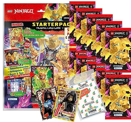 Bundle mit Blue Ocean LEGO Ninjago Serie 8 Trading Cards - 1 Starter + 10 Booster + Exklusive Collect-it Hüllen