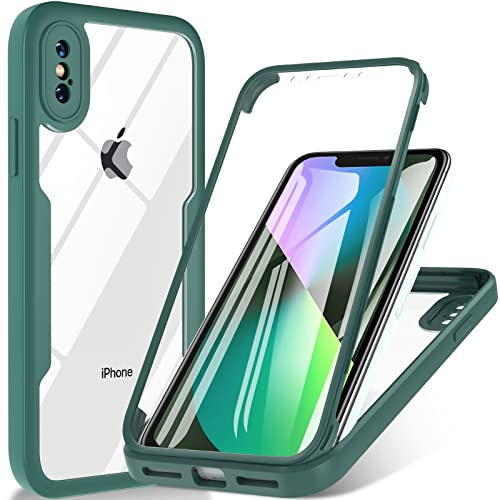 Hensinple Für iPhone X/iPhone XS Hülle, 360 Grad Schutzhülle Stoßfest Handyhülle iPhone X mit Eingebautem Displayschutz und Kameraschutz iPhone X Case Bumper Fallschutz TPU iPhone XS X Cover (Grün)