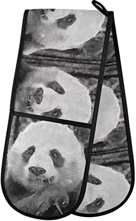 Doppelter Ofenhandschuh Schwarzer Panda-Druck hitzebeständiger Topfhandschuh Grillen Handschuhe Backhandschuhe Kochhandschuhe