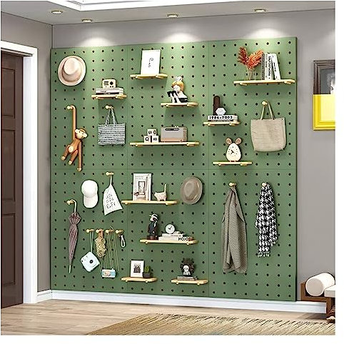 HJZALMI Wall Pegboard, Easy Installation Kitchen Hole Boards, 12mm Thick Wooden Pegboard, Workshop Organisation Hole Wall Board, For Craft Room Workbench(Green,60x80cm)